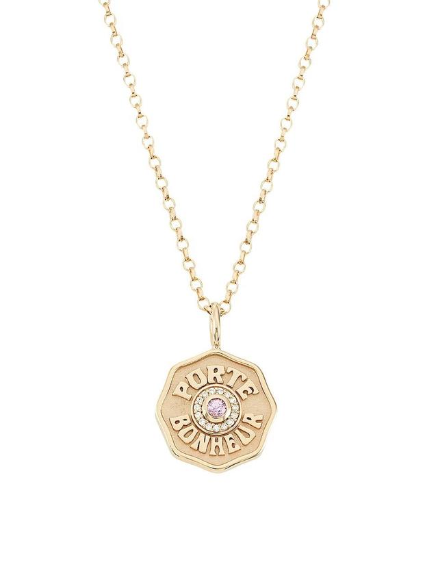 Womens Je Porte Bonheur 14K Yellow Gold, Pink Sapphire, & 0.15 TCW Diamond Mini Pendant Necklace Product Image