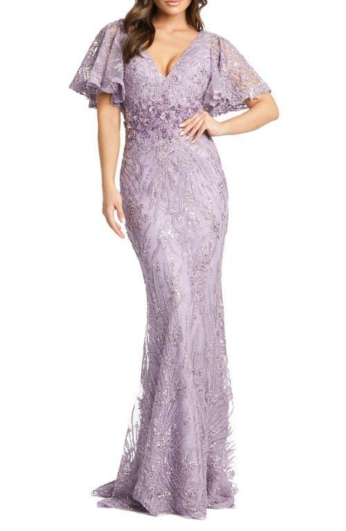 Womens Flutter Sleeve Evening Gown Product Image