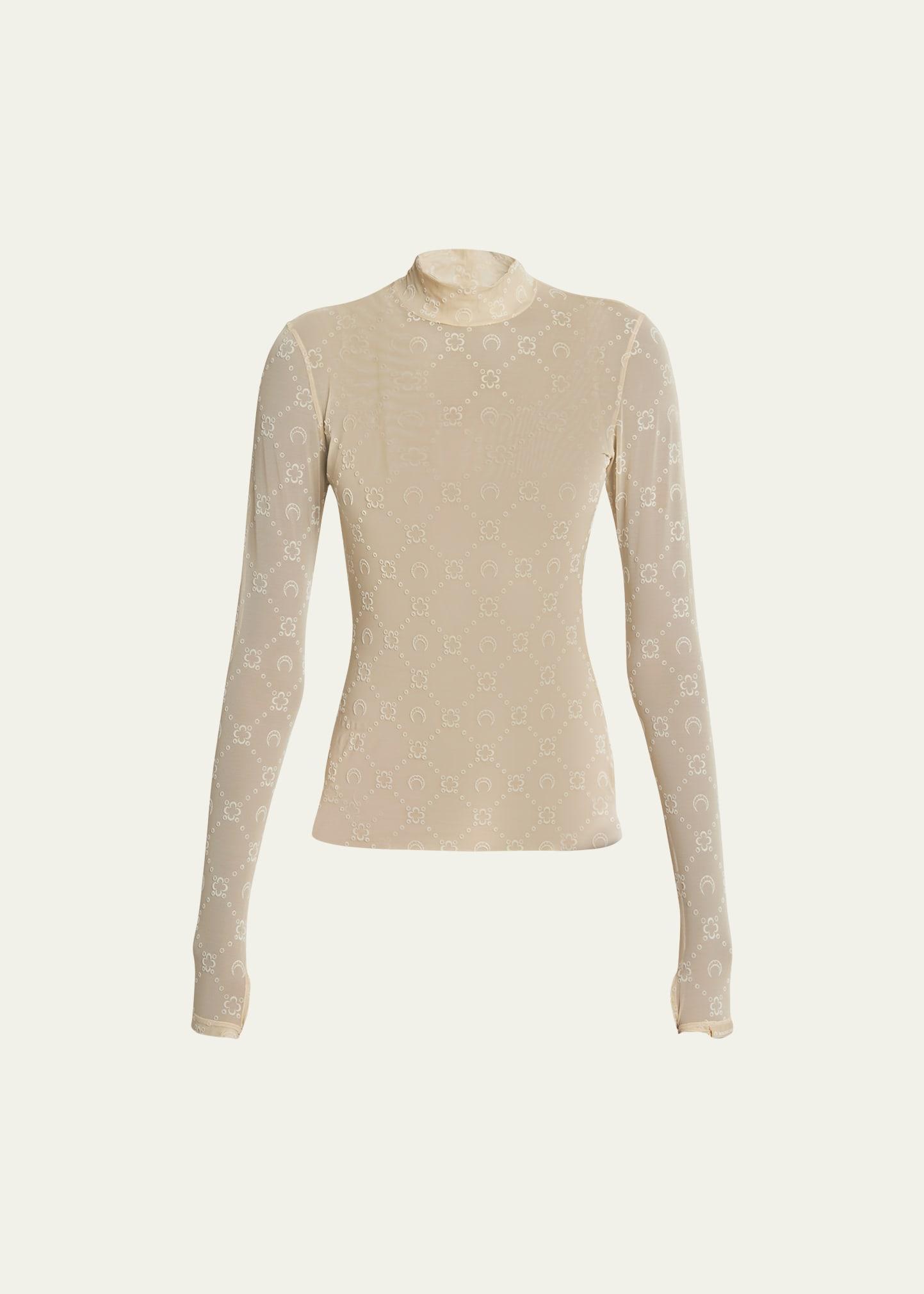 Regenerated Mesh Flock Glitter Mock-Neck Top Product Image