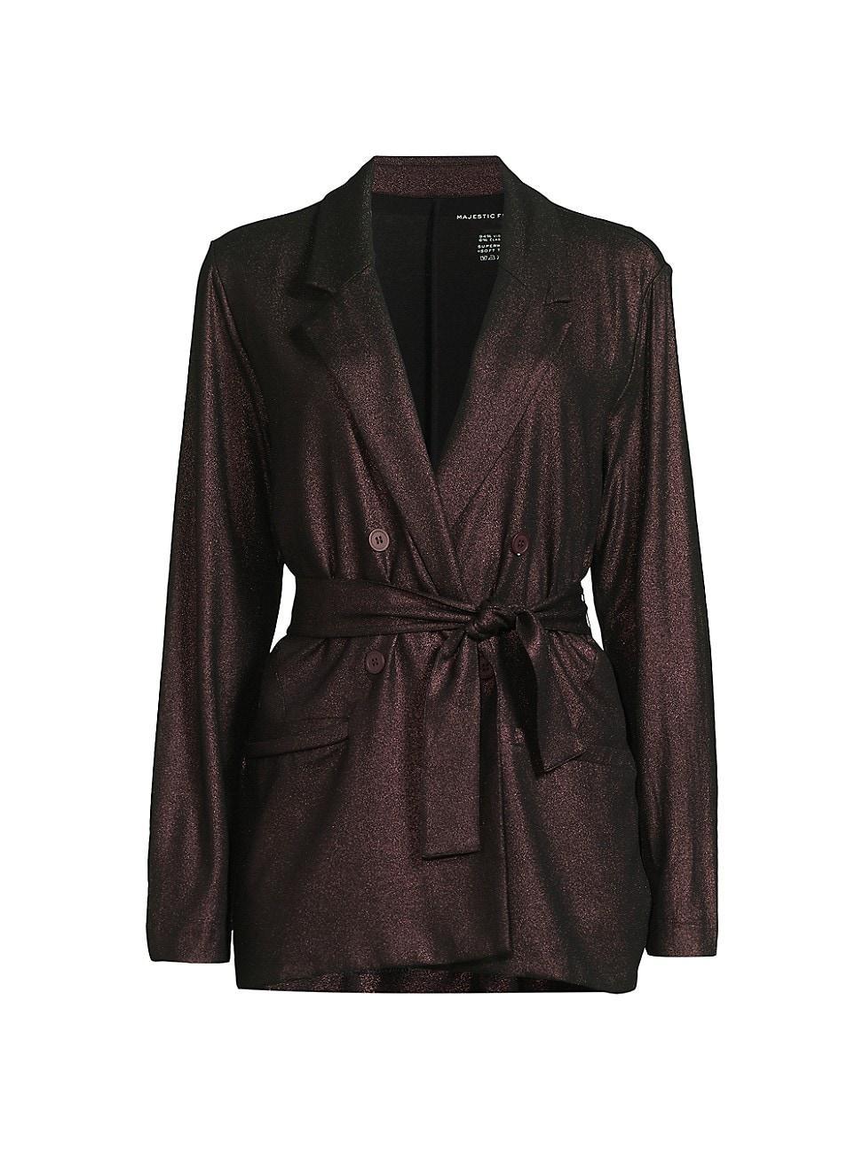 Womens Metallic Soft Tie-Waist Double-Breasted Blazer Product Image