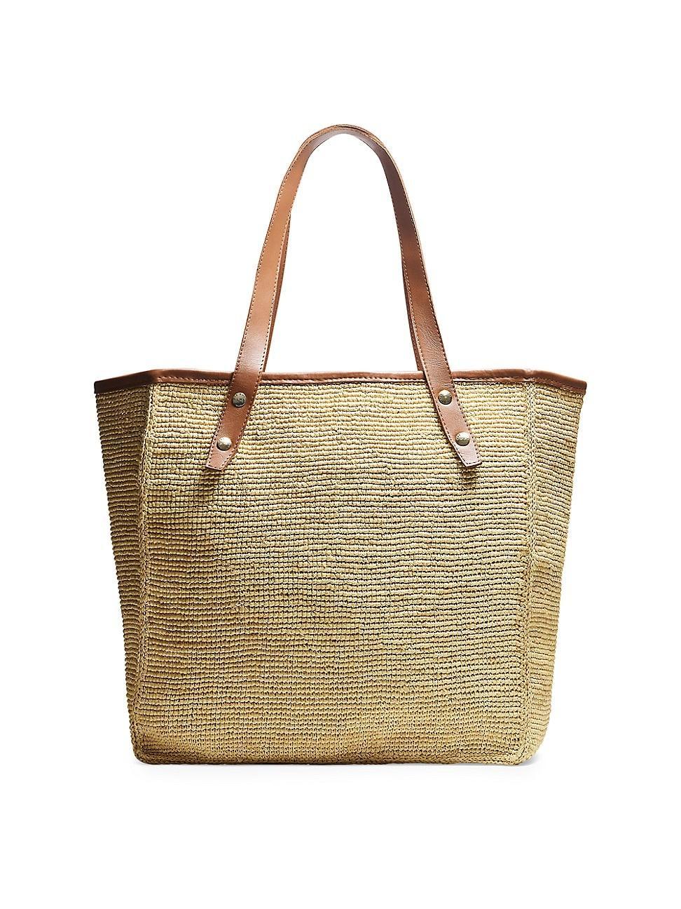 Womens Daily Straw & Leather Tote Bag Product Image