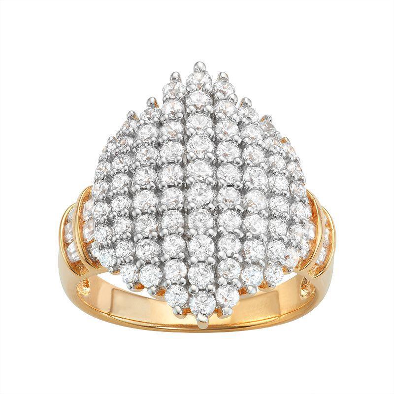 14k Gold Over Silver Cubic Zirconia Cluster Ring, Womens Yellow Product Image