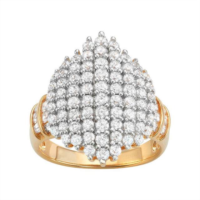 14k Gold Over Silver Cubic Zirconia Cluster Ring, Womens Yellow Product Image