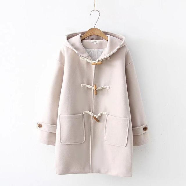 Hooded Plain Toggle Long Coat Product Image