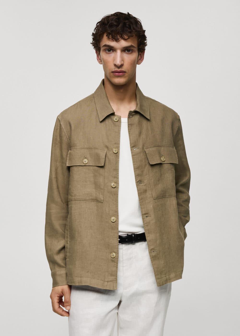 Mango Mens Linen Pockets Detail Overshirt Product Image