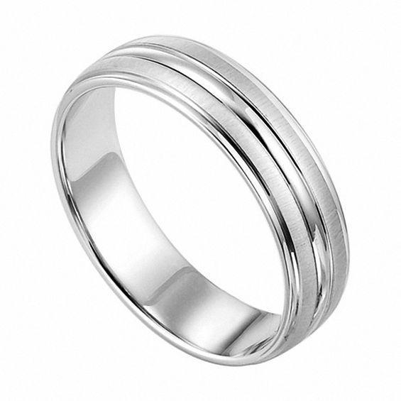 Men's 6.0mm 18K White Gold and Platinum Wedding Band Product Image