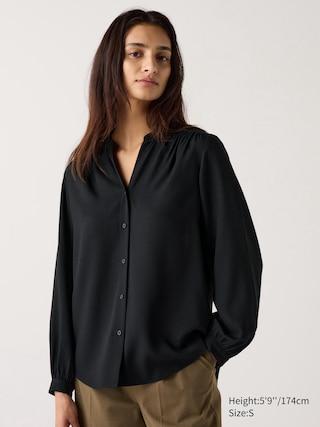 Womens Rayon Gathered Blouse Black XL UNIQLO US Product Image