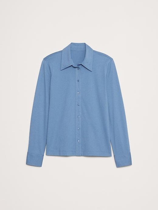 Silky Cotton Long-Sleeve Button-Down Shirt Product Image