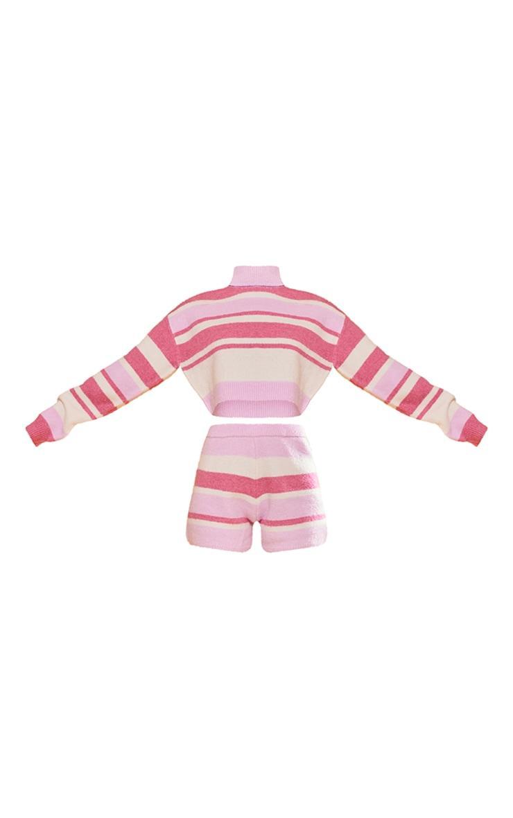 Pink Stripe Color Block Knit Cross Back Sweater & Shorts Product Image