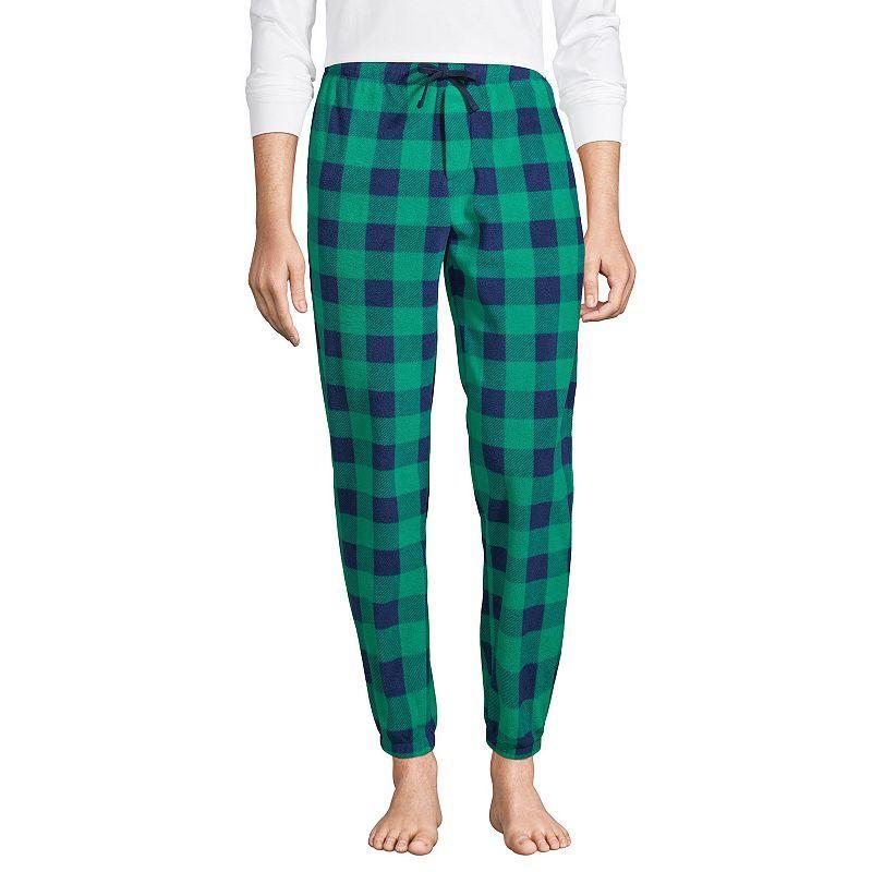 Mens Lands End Fleece Lounge Jogger Pants Green Gulf Check Product Image