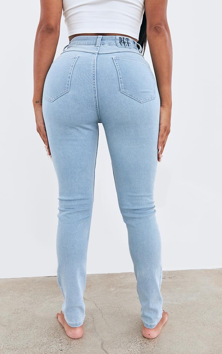 PRETTYLITTLETHING Shape Light Blue Wash High Waisted Super Stretch Denim Skinny Jeans Product Image