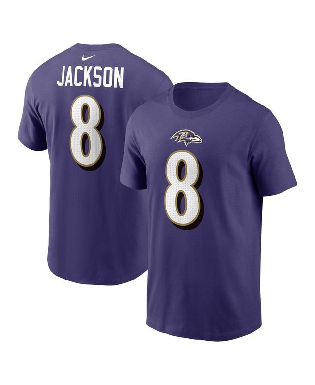 Mens Nike Lamar Jackson Purple Baltimore Ravens Player Name and Number T-shirt Product Image