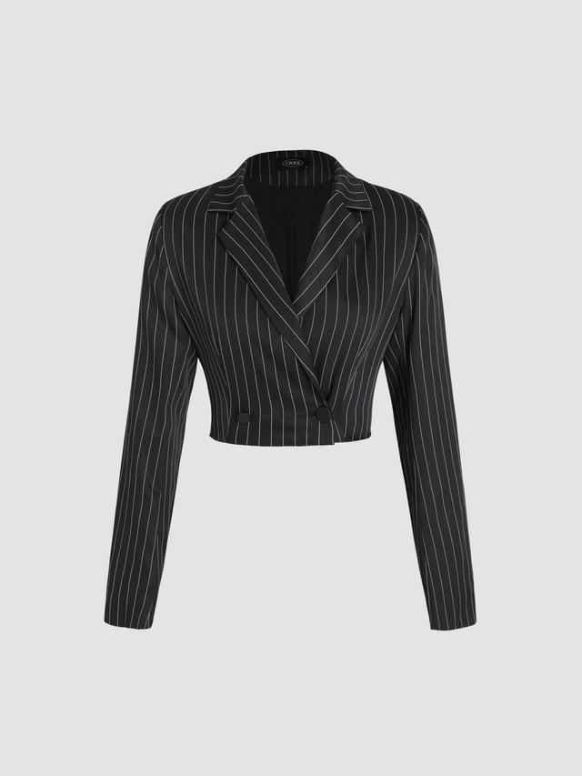 Collar Striped Button Crop Blazer Product Image