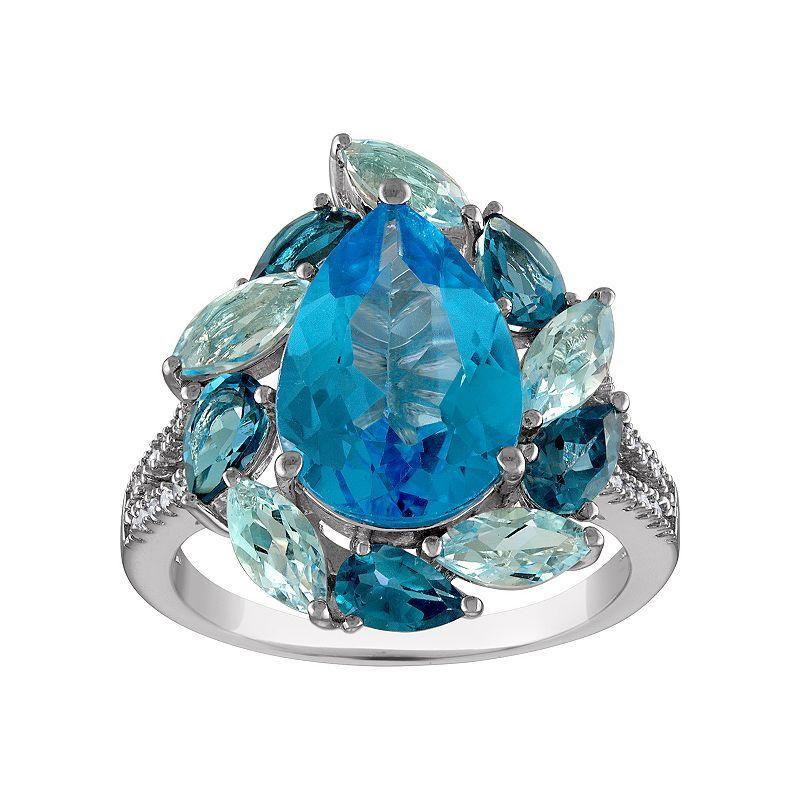 Tiara Sterling Silver Blue Topaz & 1/8 Carat T.W. Diamond Ring, Womens Product Image