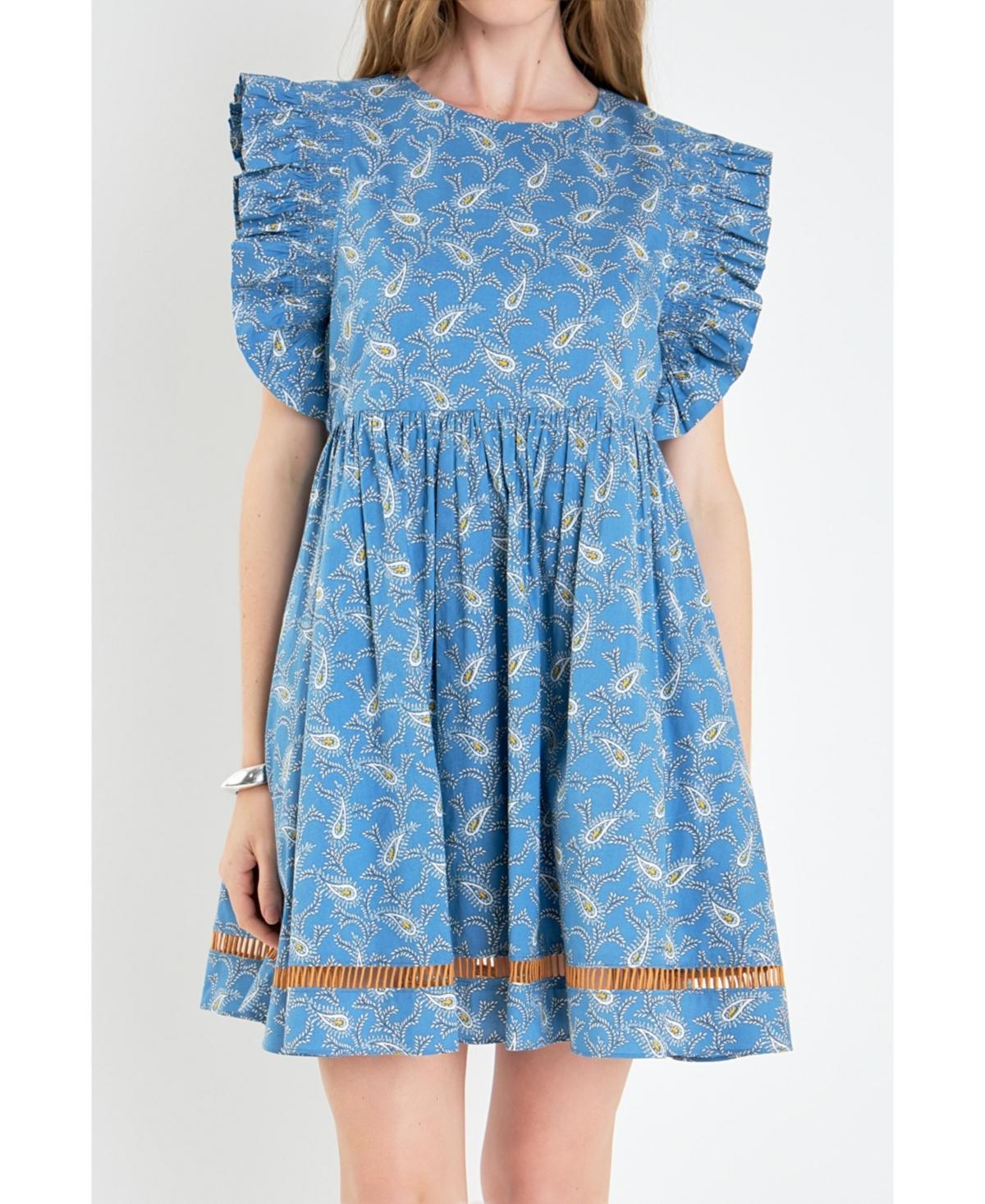 English Factory Womens Paisley Print Ruffle Sleeve Mini Dress Product Image