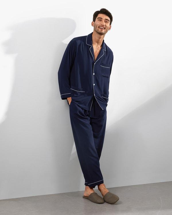 Silk Pajamas Set With Lapel Collar Product Image