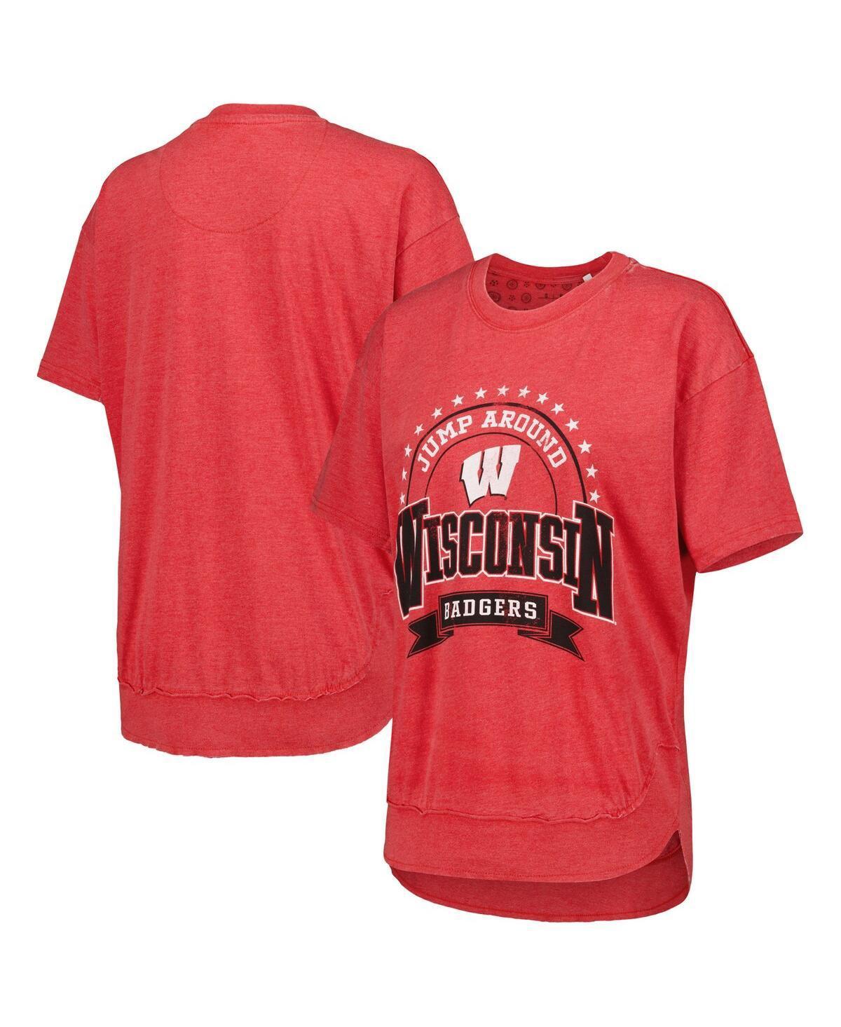 Womens Pressbox Heather Red Wisconsin Badgers Vintage Wash Poncho Captain T-Shirt Product Image