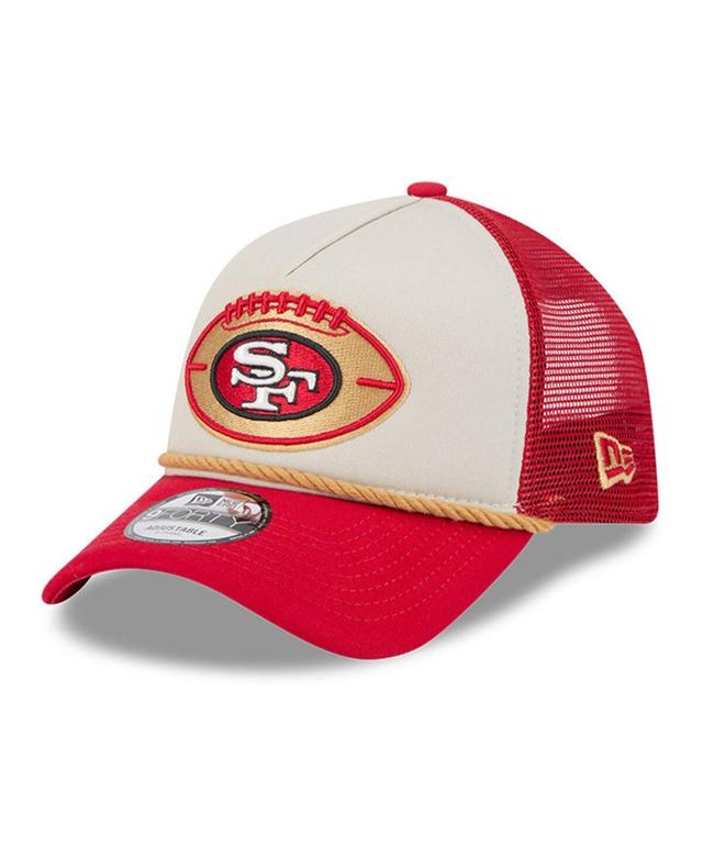 New Era Mens Stone San Francisco 49ers 2024 Sideline Historic 9FORTY A-Frame Trucker Adjustable Hat - Stone, Scarlet Product Image