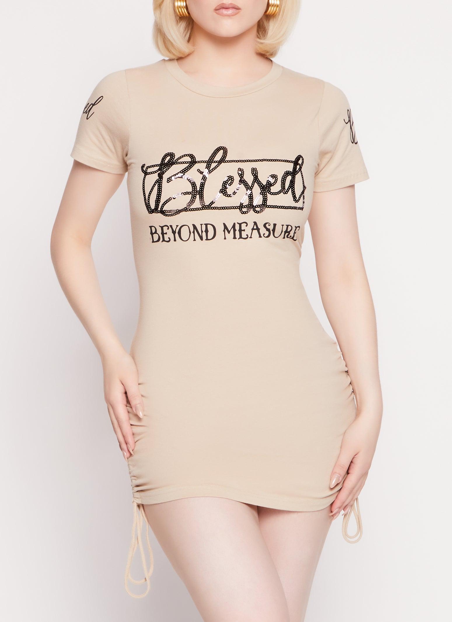 Womens Sequin Blessed Beyond Measure Graphic T Shirt Dress Product Image