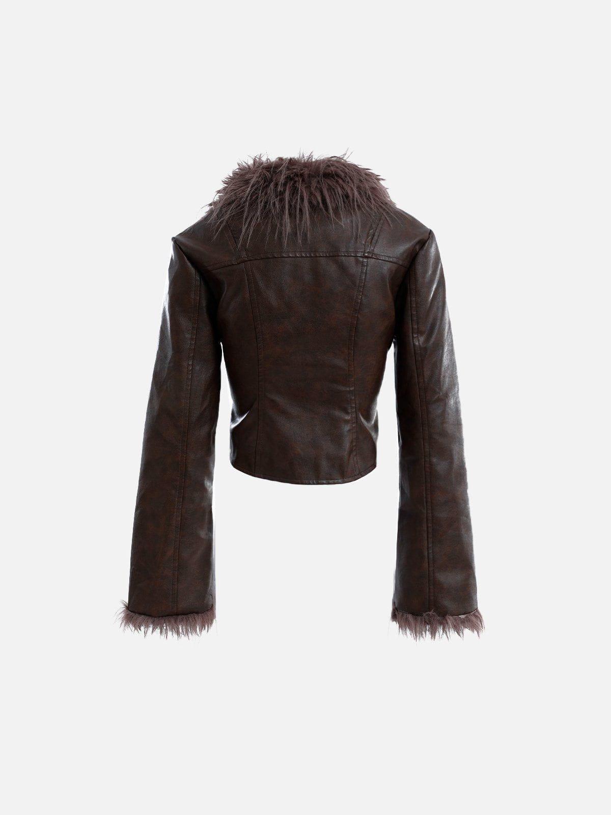 Aelfric Eden Vintage Furry Paneled Faux Leather Jacket Female Product Image