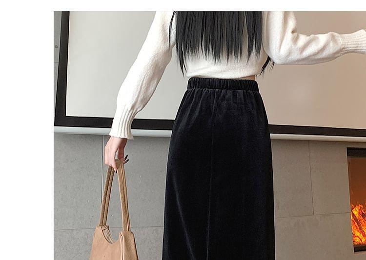 High Rise Midi A-Line Velvet Skirt Product Image