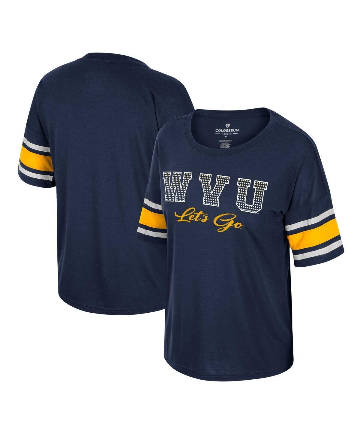 Womens Colosseum Navy West Virginia Mountaineers Im Gliding Here Rhinestone T-shirt Product Image