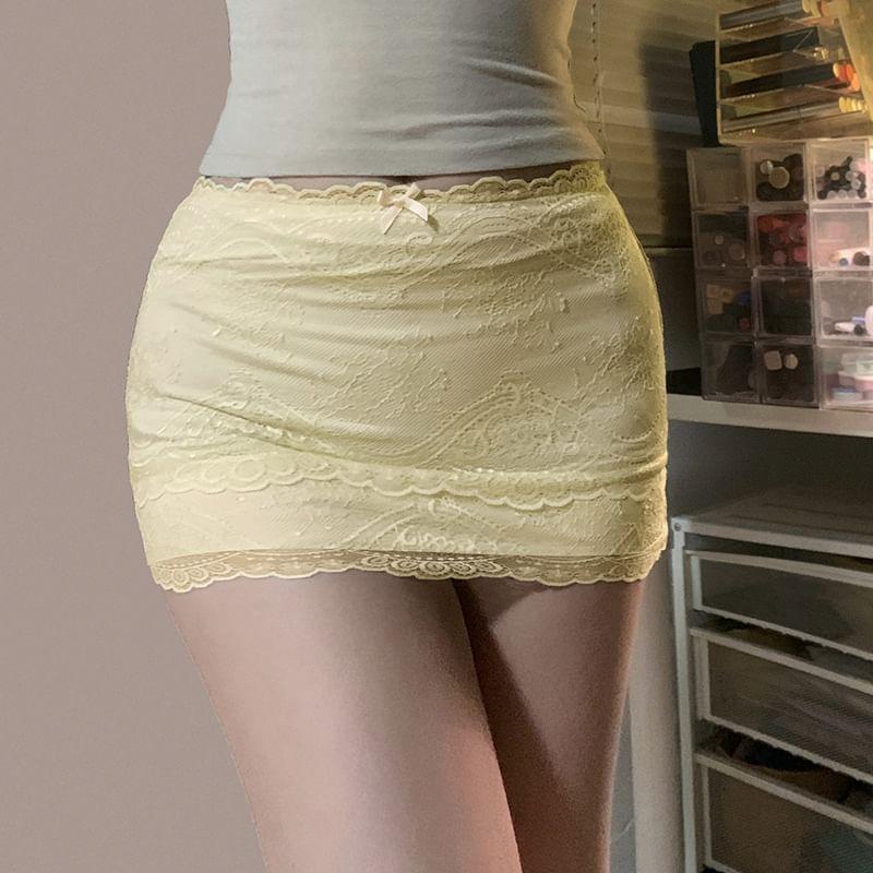 Low Waist Bow Accent Lace Mini Pencil Skirt Product Image