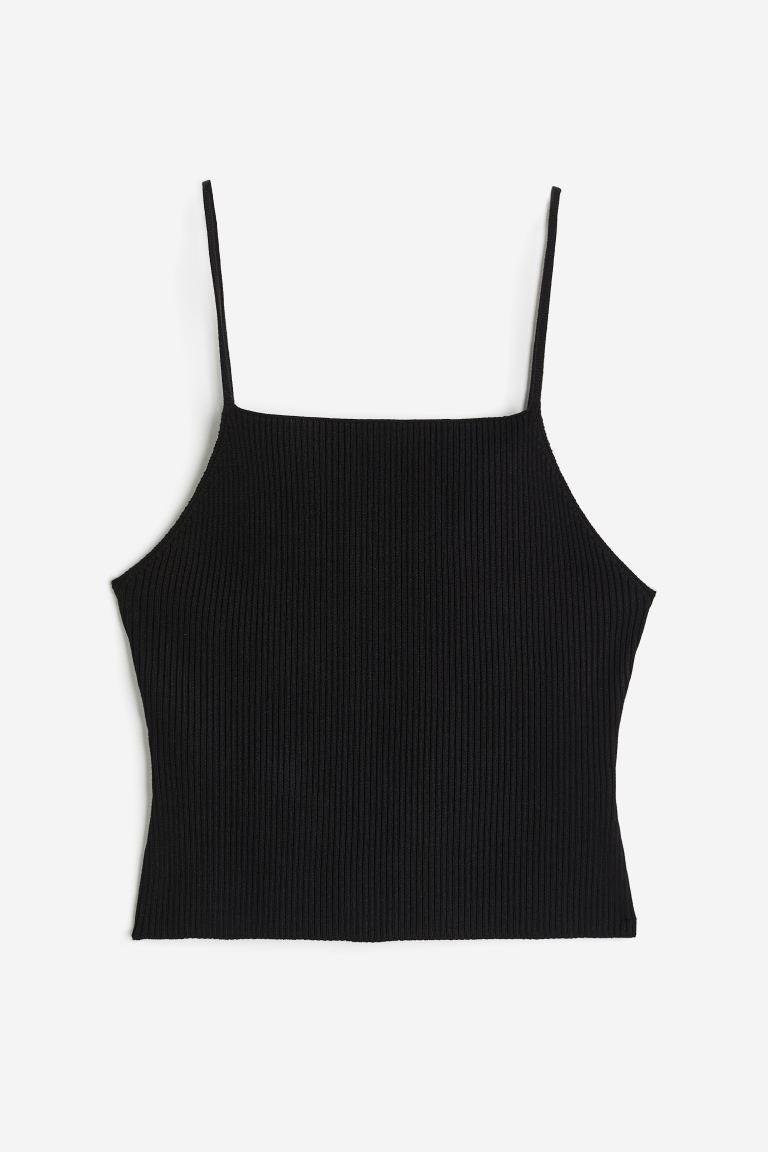 H & M - Rib-knit Camisole Top - Black Product Image