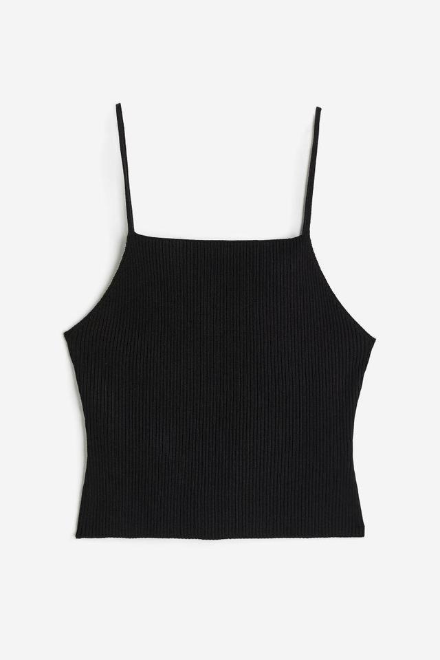 H & M - Rib-knit Camisole Top - Black Product Image