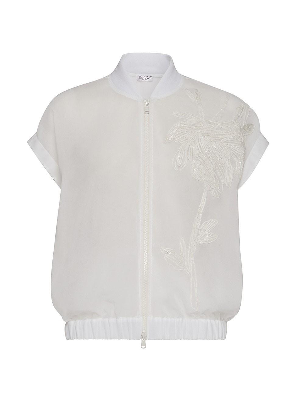 Womens Cotton Organza Short Sleeve Bomber Jacket Product Image