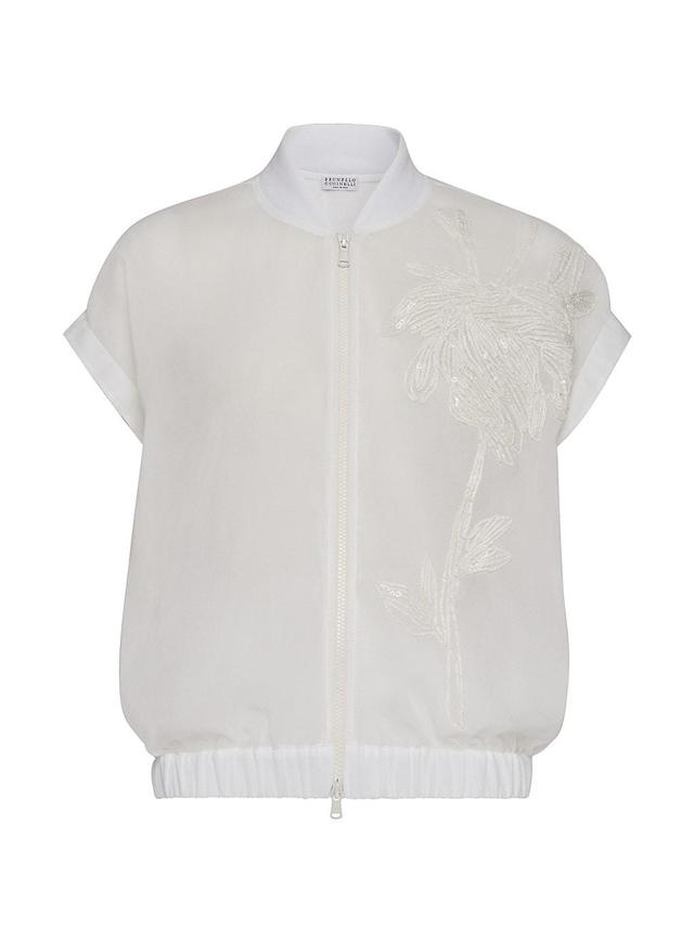 Womens Cotton Organza Short Sleeve Bomber Jacket Product Image