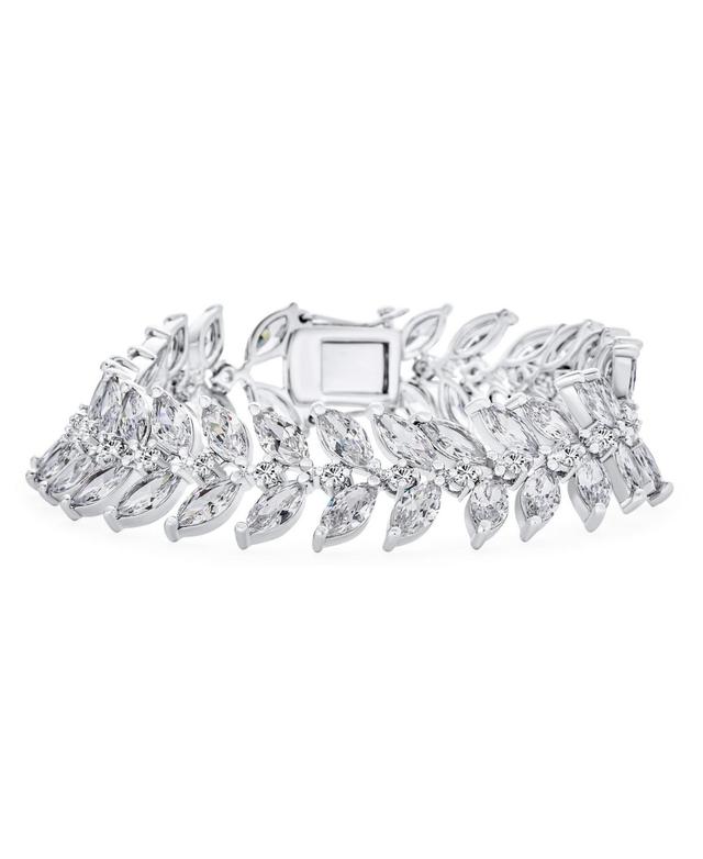 Bling Jewelry Traditional Bridal Cubic Zirconia 2 Row Marquise Shape Aaa Cz 40 Ctw Clear Wide Statement Leaf Tennis Bracelet For Women Wedding 7.25 In Product Image