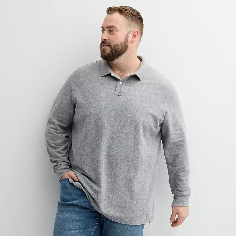 Big & Tall Sonoma Goods For Life Long Sleeve Pique Polo, Mens Grey Grey product image