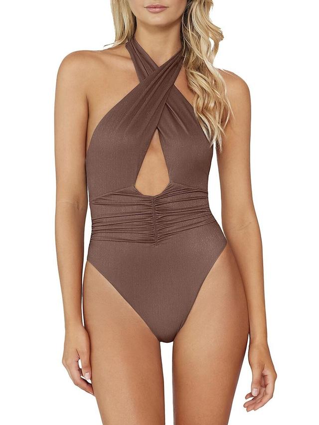 Celine Metallic Rib-Knit One-Piece Swimsuit Product Image