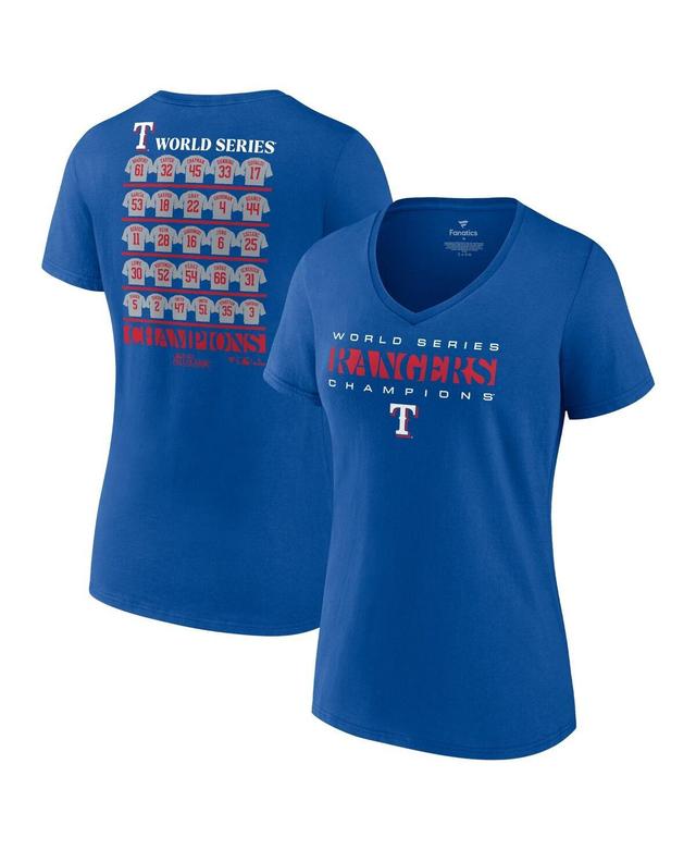 Womens Fanatics Royal Texas Rangers 2023 World Series Champions Jersey Roster V-Neck T-shirt Product Image