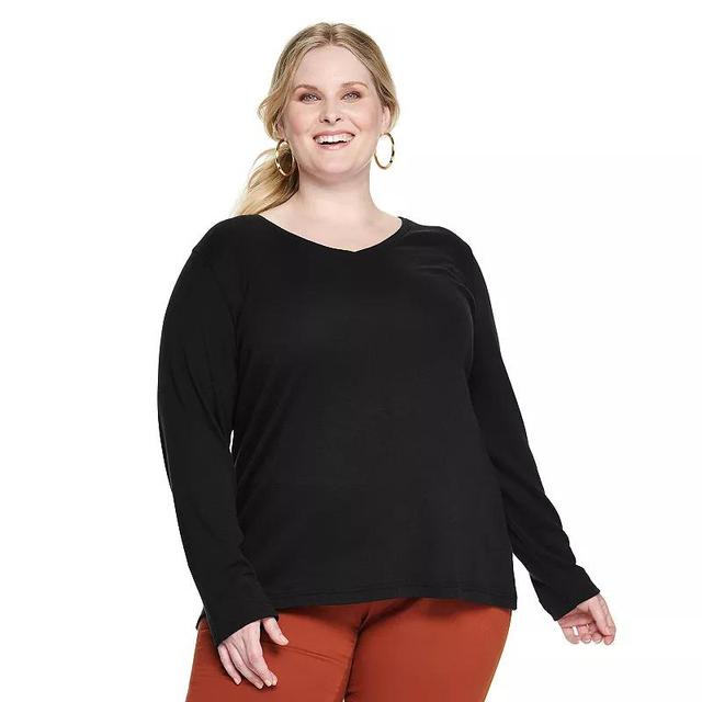 Plus Size Croft & Barrow Essential V-Neck Top, Womens Med Red Product Image