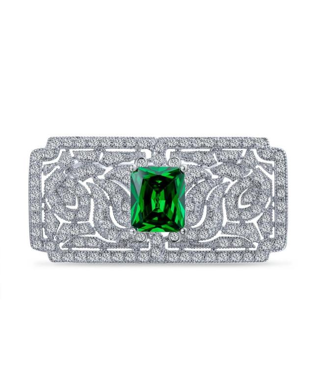 Bling Jewelry Big Estate Jewelry Simulated Green Emerald Aaa Cz Rectangle Filigree Statement Art Deco Style Brooch Pin For Women Product Image