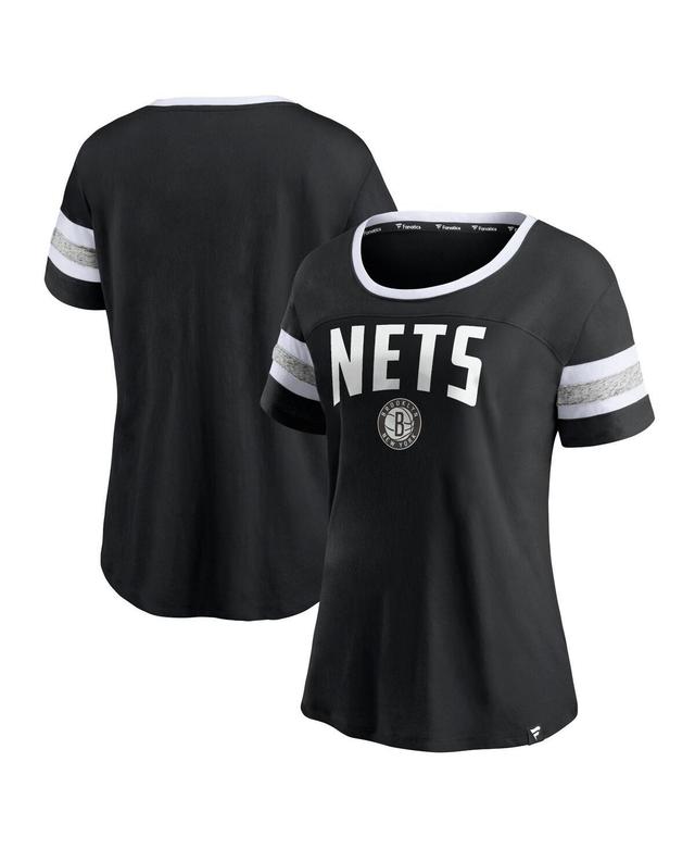 Womens Fanatics Black and Heathered Gray Brooklyn Nets Block Party Striped Sleeve T-shirt - Black Product Image