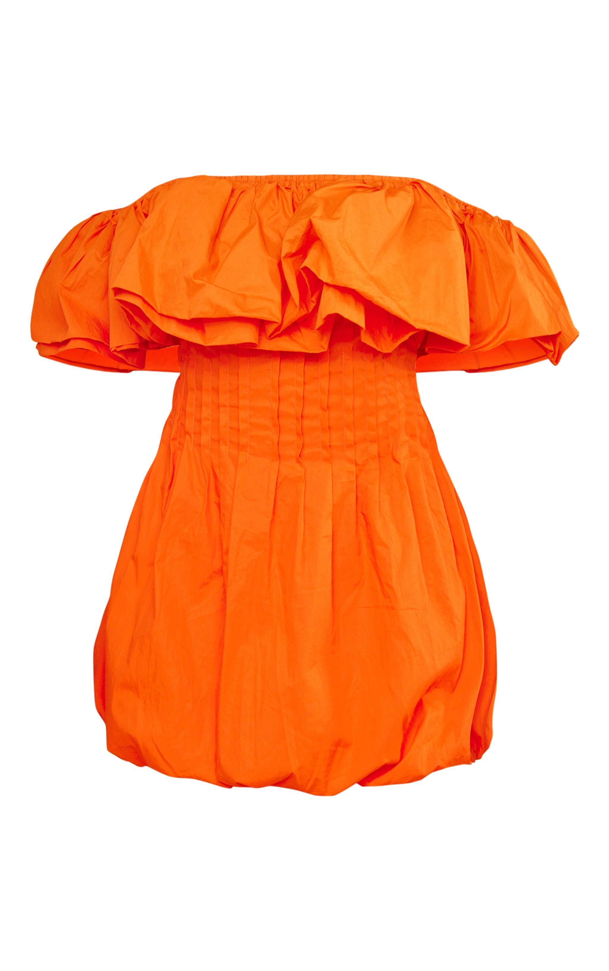 Bright Orange Woven Extreme Puff Bardot Shift Dress Product Image