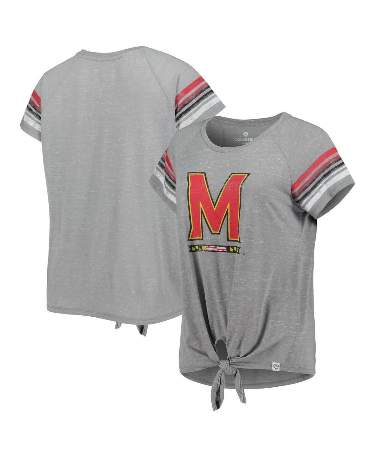 Womens Colosseum Heathered Gray Maryland Terrapins Boo You Raglan Knotted T-Shirt Product Image