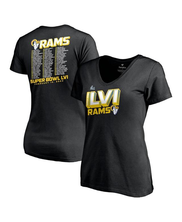 Womens Fanatics Black Los Angeles Rams Super Bowl Lvi Bound Tilted Roster V-Neck T-shirt Product Image