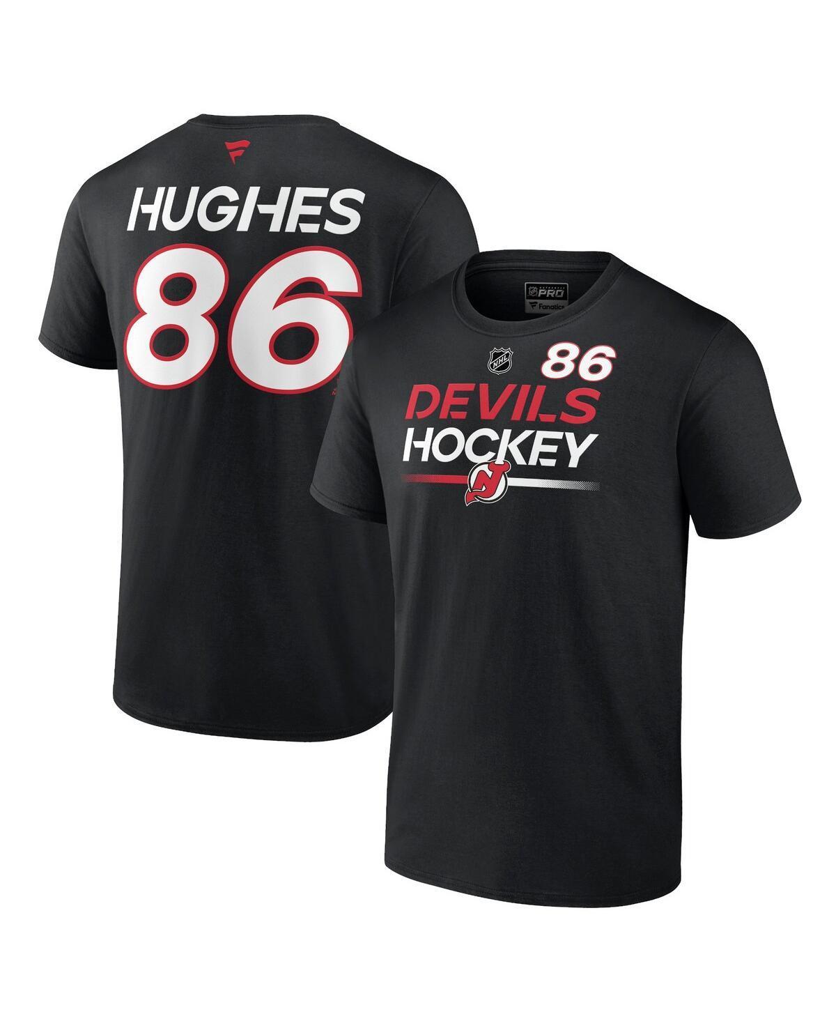 Mens Fanatics Branded Jack Hughes Black New Jersey Devils Authentic Pro Prime Name & Number T-Shirt Product Image