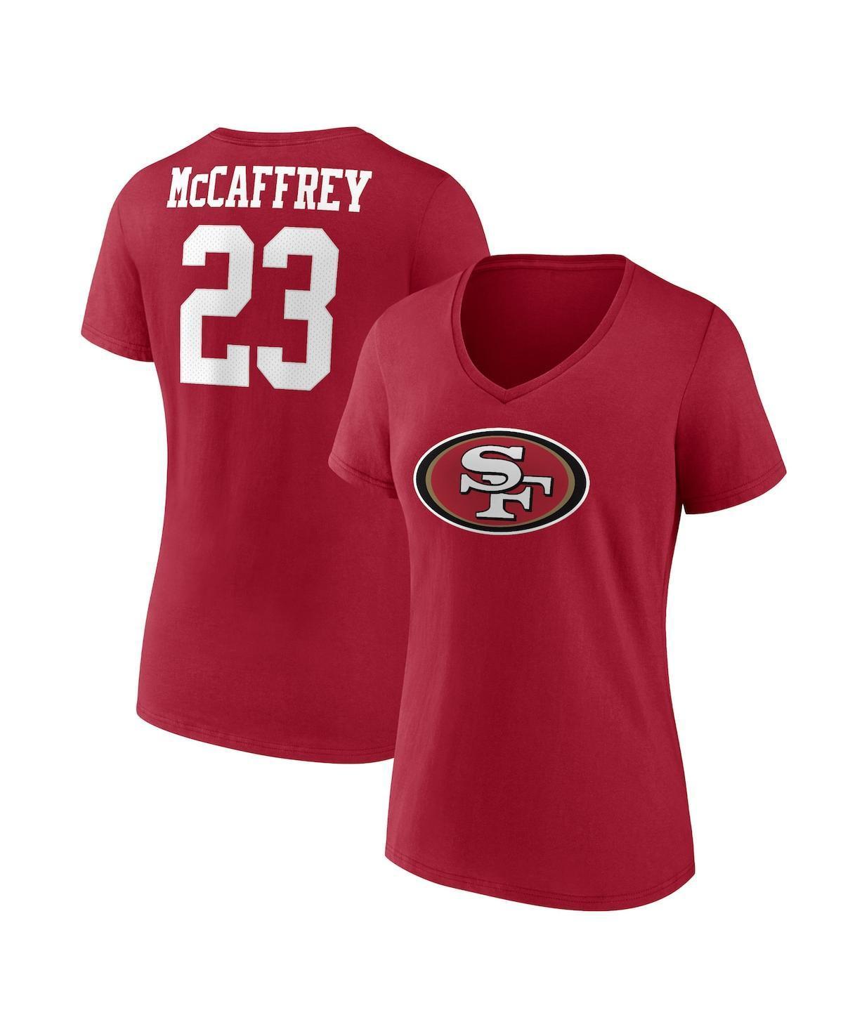 Womens Fanatics Branded Christian McCaffrey Scarlet San Francisco 49ers Player Icon Name & Number V-Neck T-Shirt Product Image