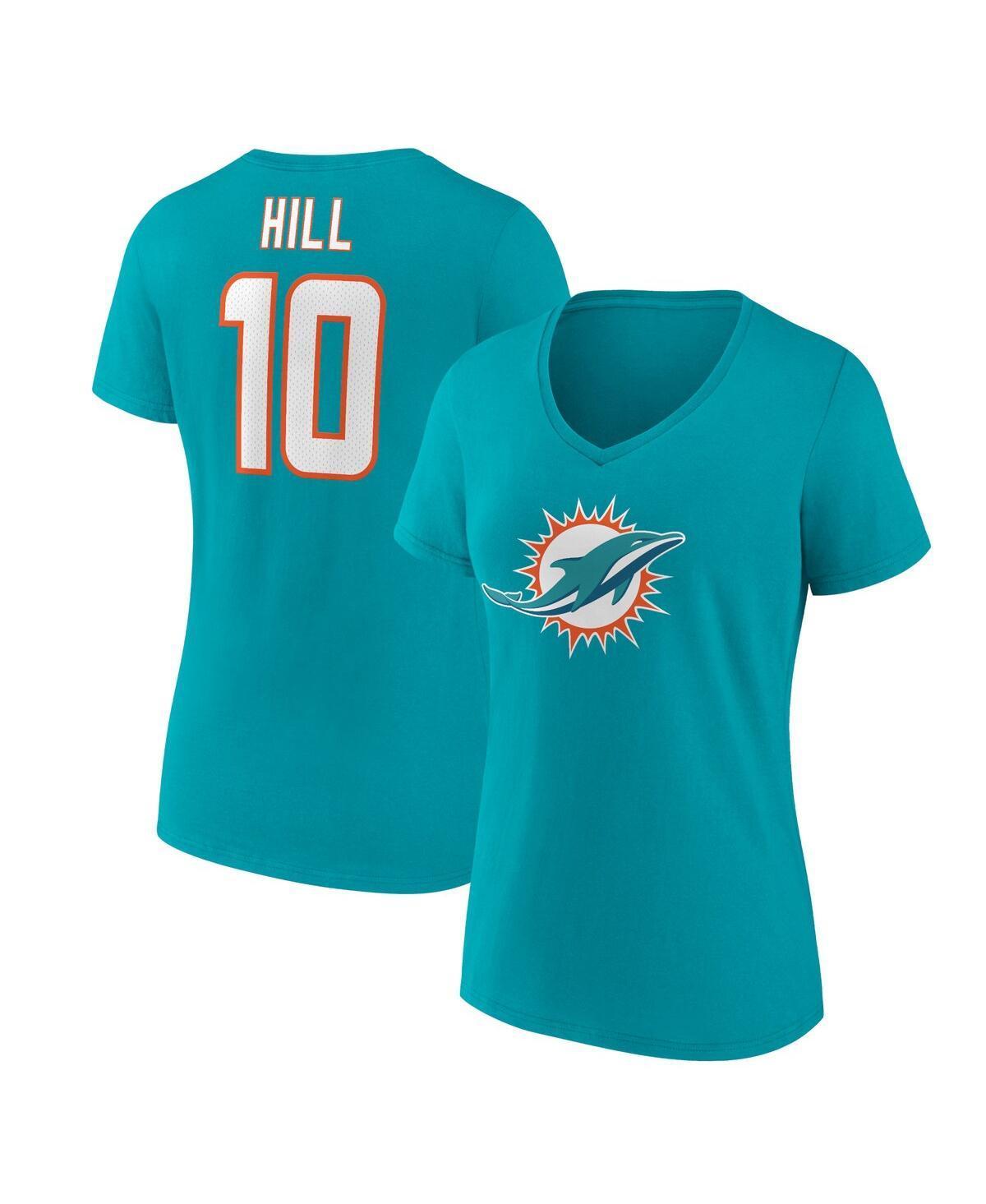 Womens Fanatics Branded Tyreek Hill Aqua Miami Dolphins Player Icon Name & Number V-Neck T-Shirt Turquoise A Product Image