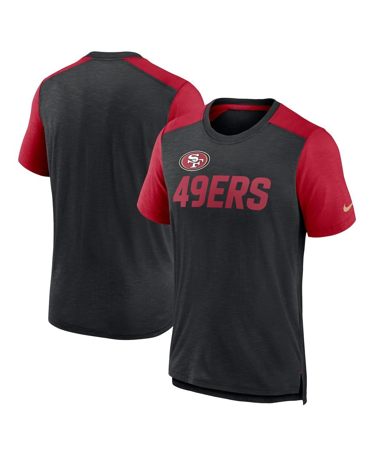 Mens Nike Heathered Black/Heathered Scarlet San Francisco 49ers Color Block Team Name T-Shirt Product Image