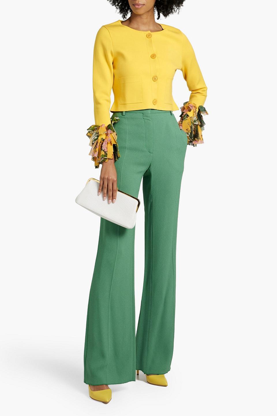 Ruffle-trimmed Ribbed-knit Jacket In Yellow Product Image