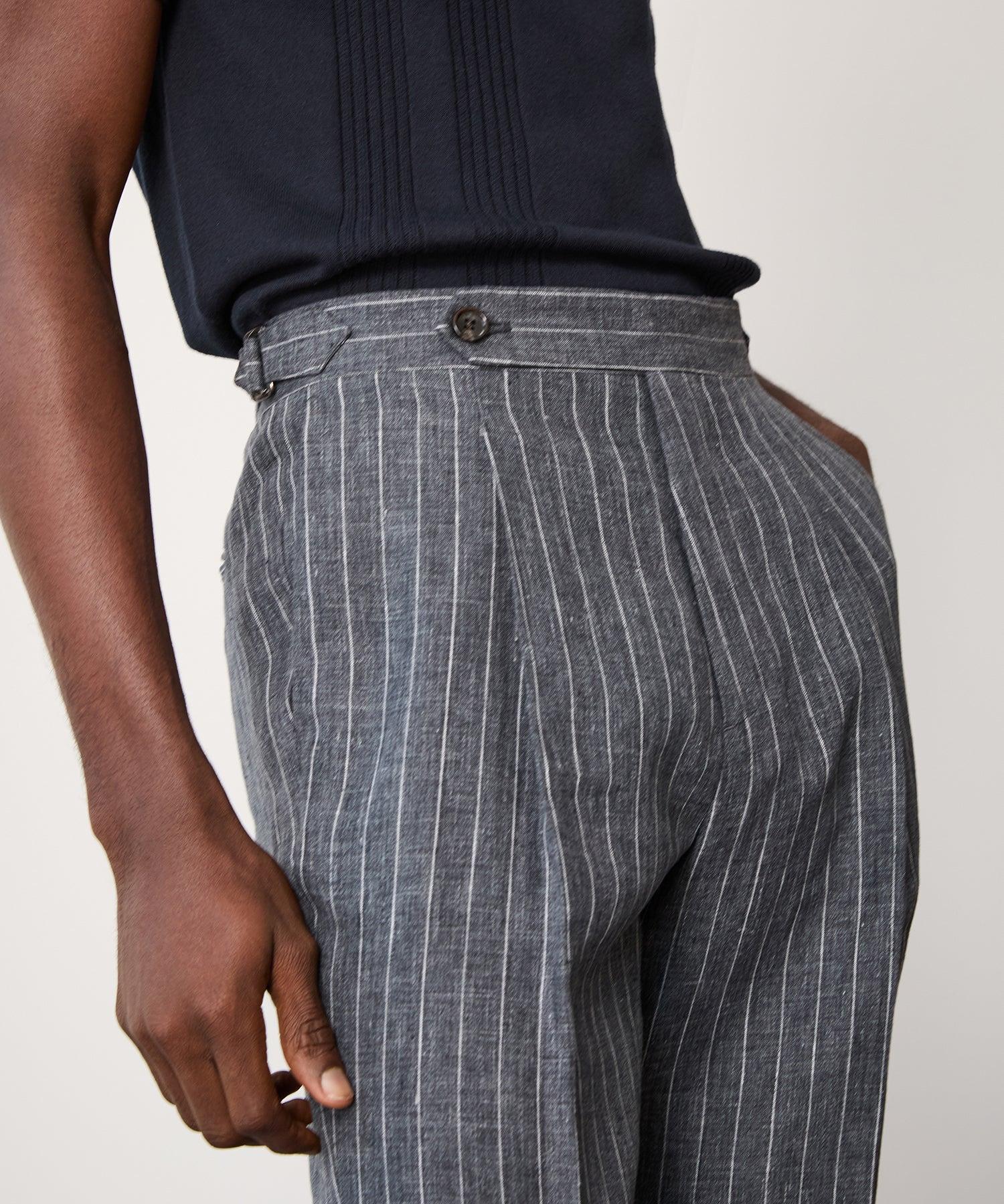 Italian Linen Side Tab Trouser in Charcoal Pinstripe Product Image