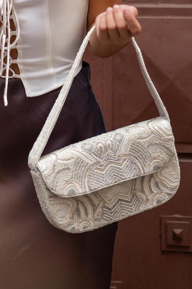 Lucy White and Silver Beaded Shoulder Bag Product Image