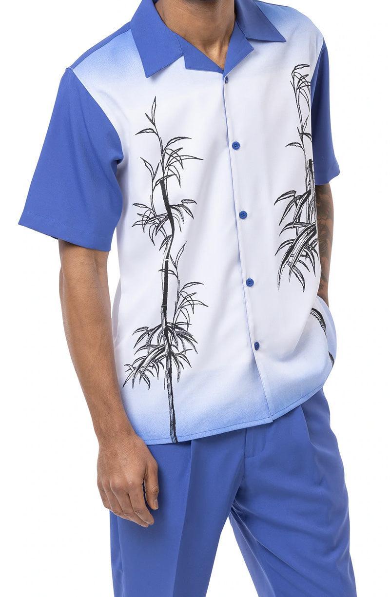 (L/34) Royal Blue Tropical Print 2 Piece Short Sleeve Walking Suit Set Product Image