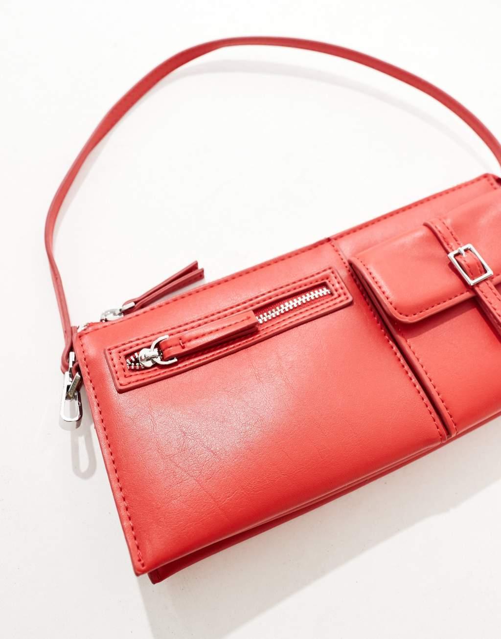 Mango pocket detail mini shoulder bag in red Product Image